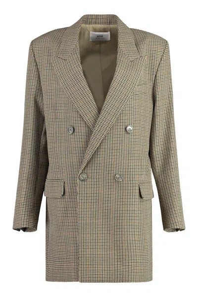 Ami Alexandre Mattiussi Double-breasted Houndstooth Blazer For Women In Tan