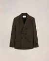 Ami Alexandre Mattiussi Double Breasted Wool Blazer In Dark Coffe/ Sable