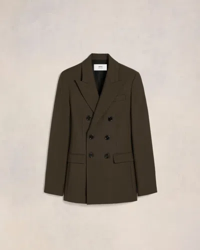 Ami Alexandre Mattiussi Ami Brown Double-breasted Jacket In Dark Coffee