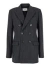 Ami Alexandre Mattiussi Ami Paris Grey Striped Double-breasted Jacket In Wool Woman In Grey