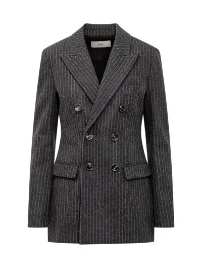 AMI ALEXANDRE MATTIUSSI GREY STRIPED DOUBLE-BREASTED JACKET IN WOOL WOMAN 