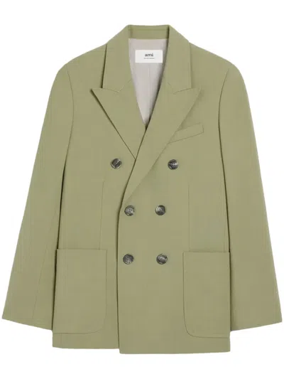 Ami Alexandre Mattiussi Double-breasted Peak-lapel Blazer In Green