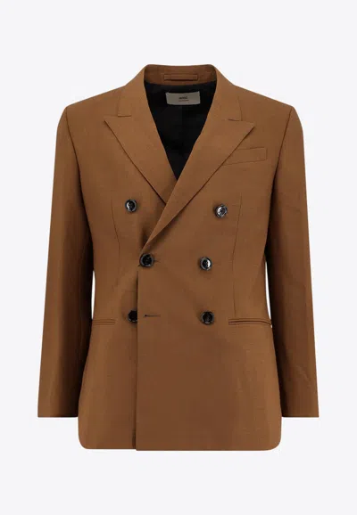 Ami Alexandre Mattiussi Double-breasted Wool Blazer In Brown