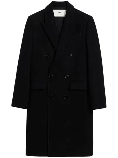 Ami Alexandre Mattiussi Double Breasted Wool Coat In Black