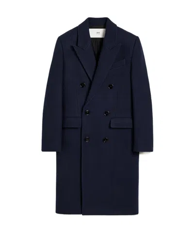 Ami Alexandre Mattiussi Double-breasted Wool Coat In Navy Blue