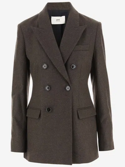 Ami Alexandre Mattiussi Double-breasted Wool Jacket In Brown