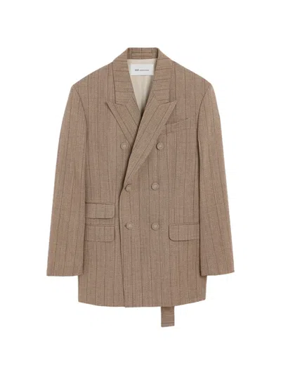 Ami Alexandre Mattiussi Double-breasted Striped Wool Blazer In Transparent