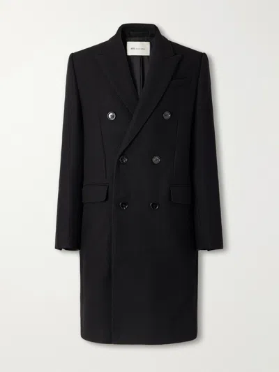 Ami Alexandre Mattiussi Double-breasted Virgin Wool-gabardine Coat In Black
