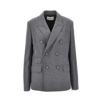 Ami Alexandre Mattiussi Double-breasted Wool Blazer With Belt In Gray
