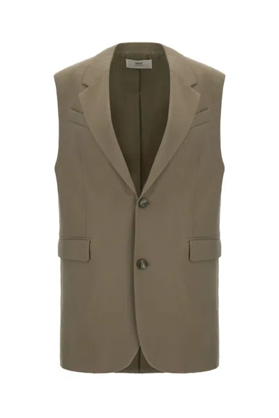 Ami Alexandre Mattiussi Dove Grey Wool Oversize Long Vest In 281