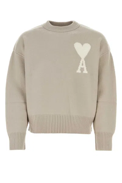 Ami Alexandre Mattiussi Dove Grey Wool Sweater In Lightbeigeoffwhite