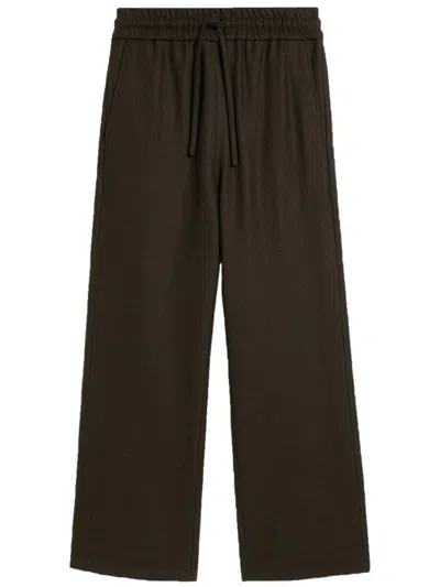 Ami Alexandre Mattiussi Drawstring-elasticated Wool Trousers In Dark Coffee