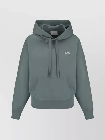 Ami Alexandre Mattiussi Drawstring Hoodie Kangaroo Pocket In Green