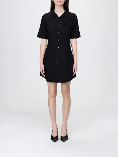 Ami Alexandre Mattiussi Ami Paris Classic Collar Button-up Short Sleeve Mini Dress With Patch Pocket In Black