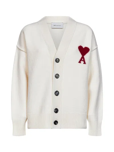 Ami Alexandre Mattiussi Ami Paris Ami De Coeur Wool Cardigan In Animal Print