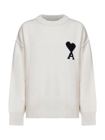 Ami Alexandre Mattiussi Ami Paris Ami De Coeur Sweater In White Virgin Wool In Multi