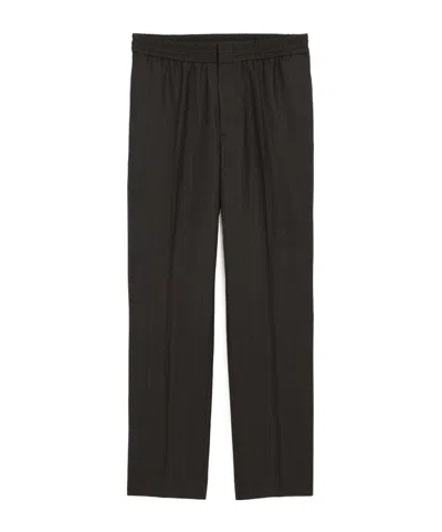 Ami Alexandre Mattiussi Elasticated Waist Trousers In Virgin Pinstriped Wool. In Black
