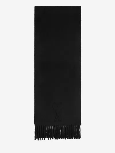 Ami Alexandre Mattiussi Embossed Ami De Coeur Scarf In Black