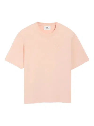 Ami Alexandre Mattiussi Embossed-logo Cotton T-shirt In Pink
