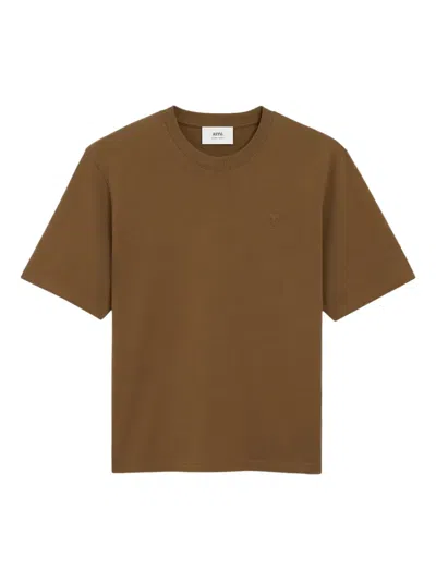 Ami Alexandre Mattiussi Embossed-logo T-shirt In Brown