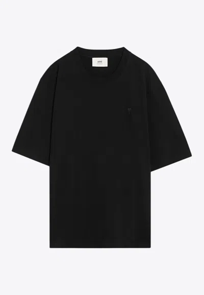Ami Alexandre Mattiussi Embroidered Ami De Coeur T-shirt In Black