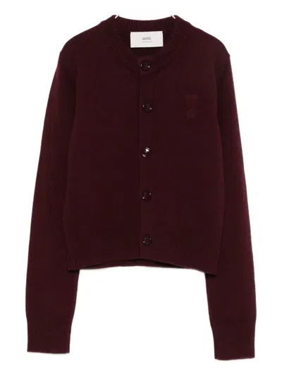 Ami Alexandre Mattiussi Embroidered Button Cardigan In Burgundy