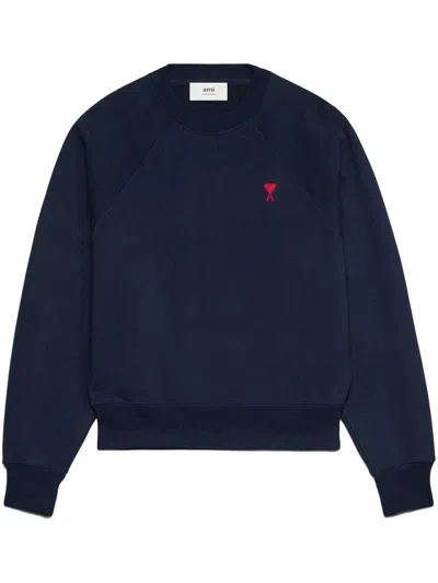 Ami Alexandre Mattiussi Small Adc Organic Cotton Logo Embroidered Crewneck Sweatshirt In Blu