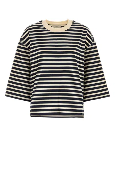 Ami Alexandre Mattiussi Navy Blue Striped Cotton T-shirt