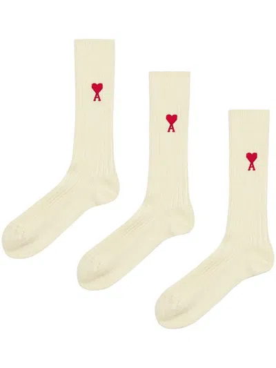 Ami Alexandre Mattiussi Embroidered-logo Ankle Socks In White