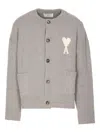 Ami Alexandre Mattiussi Oversized Crewneck Cardigan Front Pockets In Gray