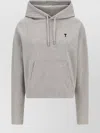Ami Alexandre Mattiussi Embroidered Logo Hoodie With Drawstring Hood In Neutral