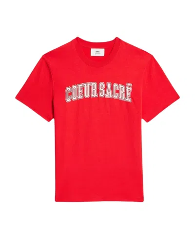 Ami Alexandre Mattiussi Embroidered-logo Organic Cotton T-shirt In Red