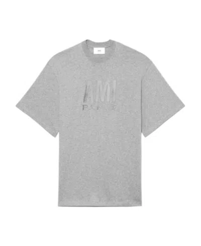 Ami Alexandre Mattiussi Embroidered-logo Organic Cotton T-shirt In Gray