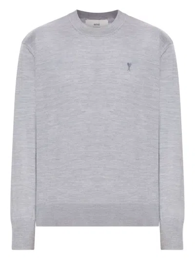 Ami Alexandre Mattiussi Ami Paris Ribbed Hem Sweater With Embroidered Logo In Gray