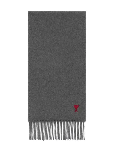 Ami Alexandre Mattiussi Embroidered Logo Scarf In Gray