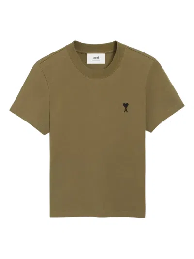 Ami Alexandre Mattiussi Ami Paris Mc Military Green T-shirt Black Logo Bor In Neutral