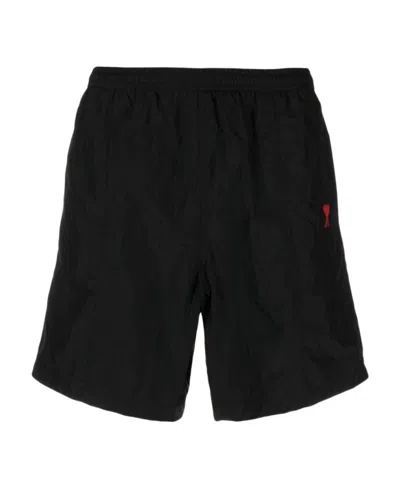 Ami Alexandre Mattiussi Embroidered-logo Swim Shorts In Black