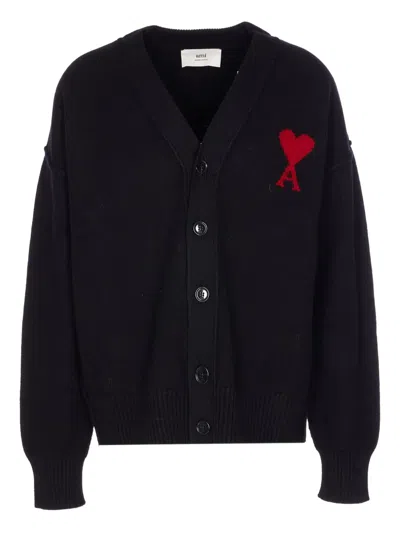 Ami Alexandre Mattiussi Ami Paris Ami Paris De Coeur Wool Cardigan In Black