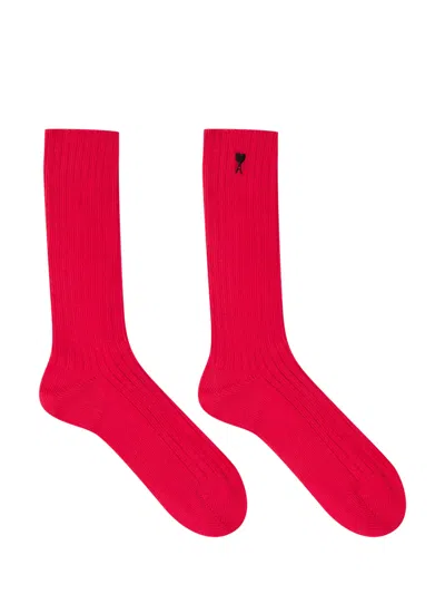 Ami Alexandre Mattiussi Embroidered Mini Socks In Red