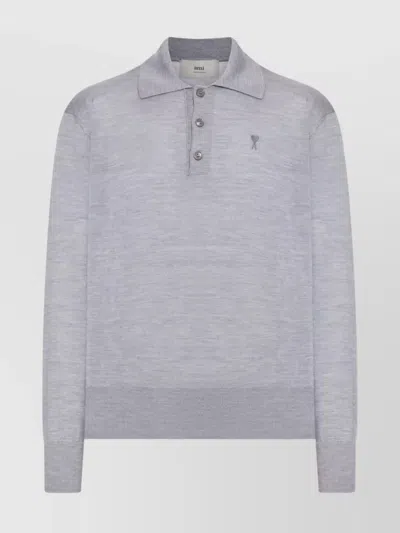 AMI ALEXANDRE MATTIUSSI EMBROIDERED POLO SWEATER LONG SLEEVES