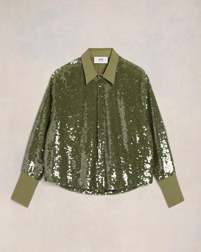 Ami Alexandre Mattiussi Embroidered Shirt Green In Olive