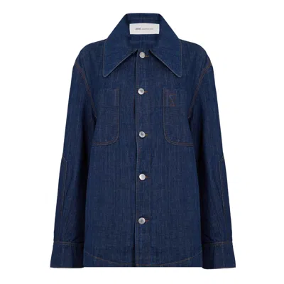 Ami Alexandre Mattiussi Embroidered Shirt Jacket In Blue