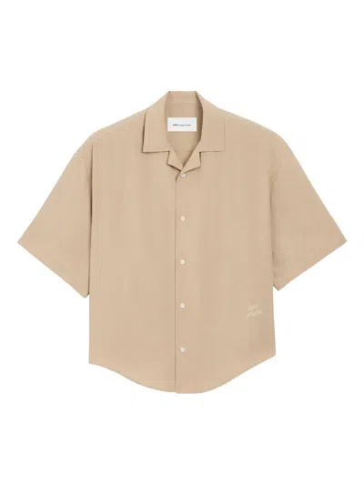 Ami Alexandre Mattiussi Embroidered Short-sleeve Shirt In Brown