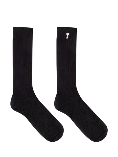 Ami Alexandre Mattiussi Embroidered Socks In Noir