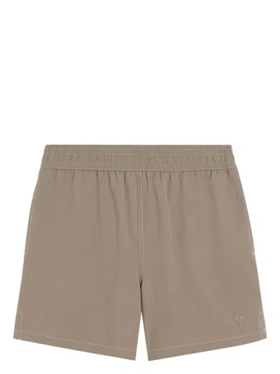 Ami Alexandre Mattiussi Embroidered Swim Shorts In Brown