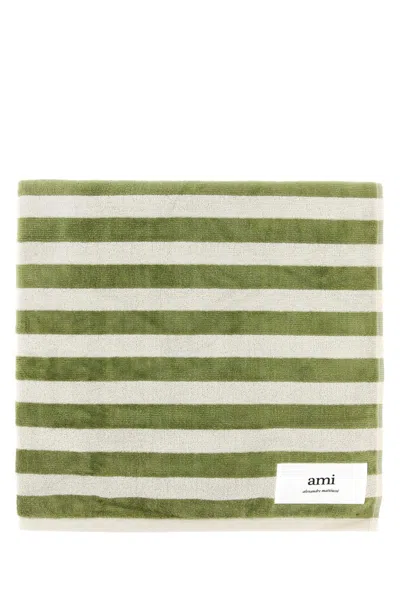Ami Alexandre Mattiussi Embroidered Terry Fabric Beach Towel In Chalkolive