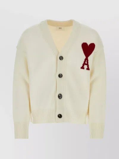 Ami Alexandre Mattiussi Embroidered V-neck Ribbed Sweater