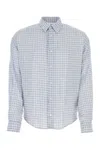 Ami Alexandre Mattiussi Viscose Shirt With Embroidered Checkered Pattern In Chalkcashmereblue