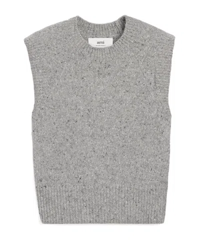 Ami Alexandre Mattiussi Embroidery Sleeveless Wool Sweater In Gray