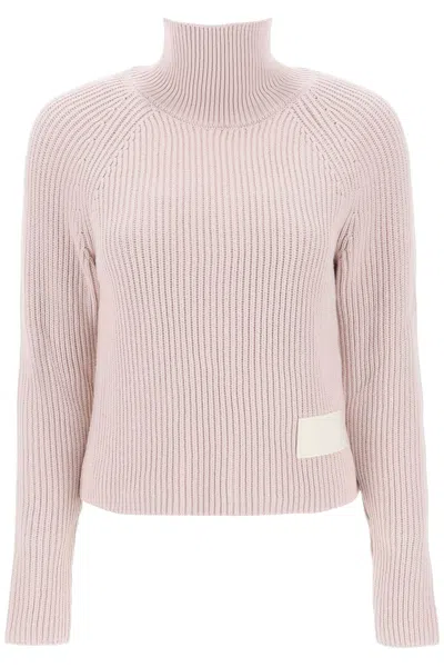 Ami Alexandre Mattiussi English Rib Funnel-neck Sweater In Powder Pink (pink)